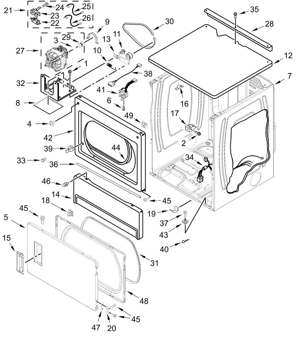 Upper Cabinet And Front Panel Parts Diagram and Parts List for MLE26PRFYW0  Whirlpool Dryer