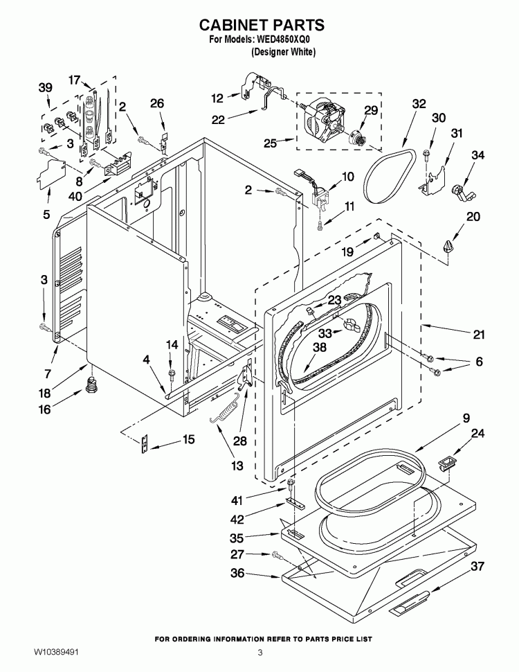 CABINET PARTS Diagram and Parts List for WED4850XQ0  Whirlpool Dryer