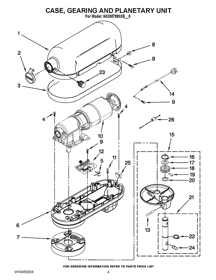 CASE, GEARING AND PLANETARY UNIT Diagram and Parts List for 5KSM7990XBSM0  KitchenAid Mixer