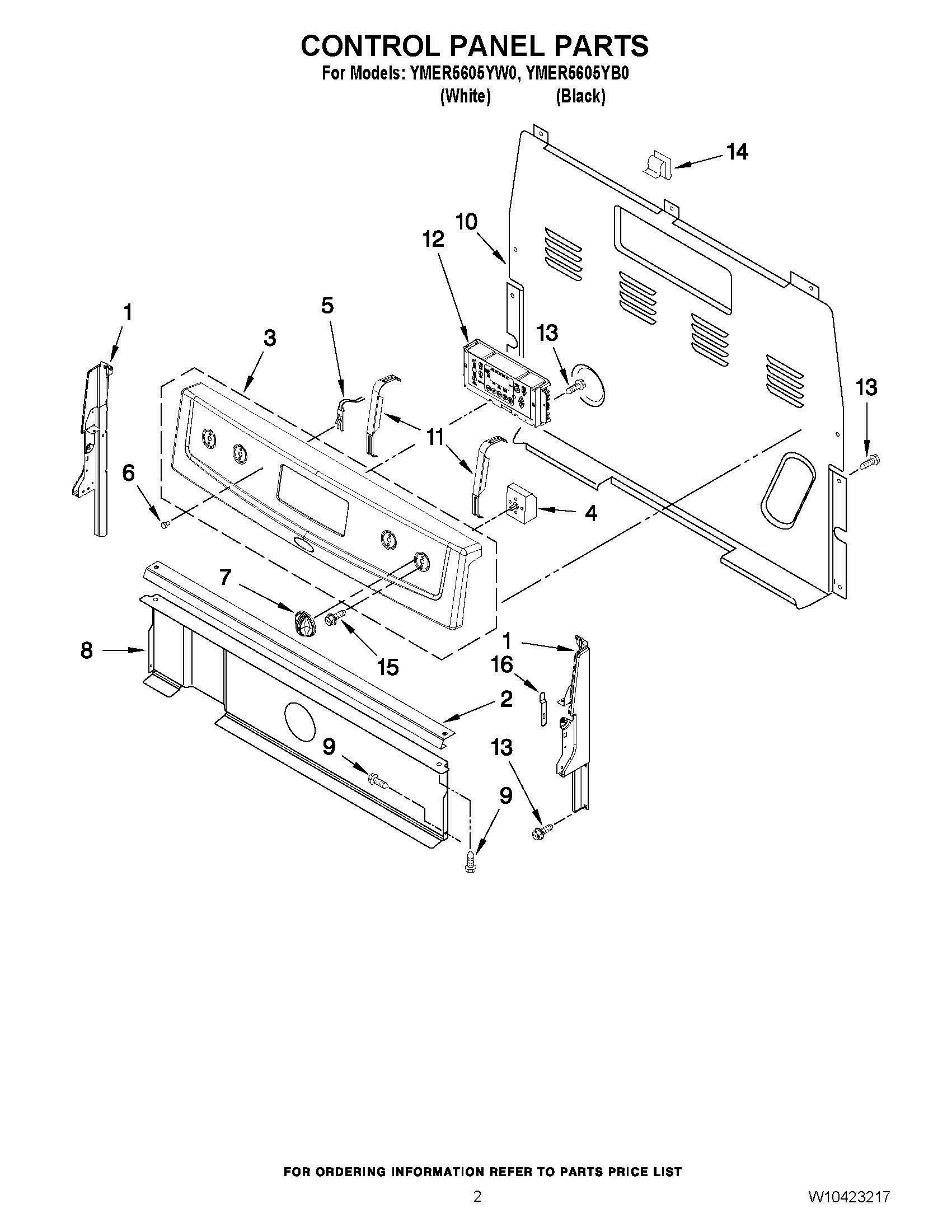 02 - CONTROL PANEL PARTS Diagram and Parts List for YMER5605YB0  Whirlpool Range