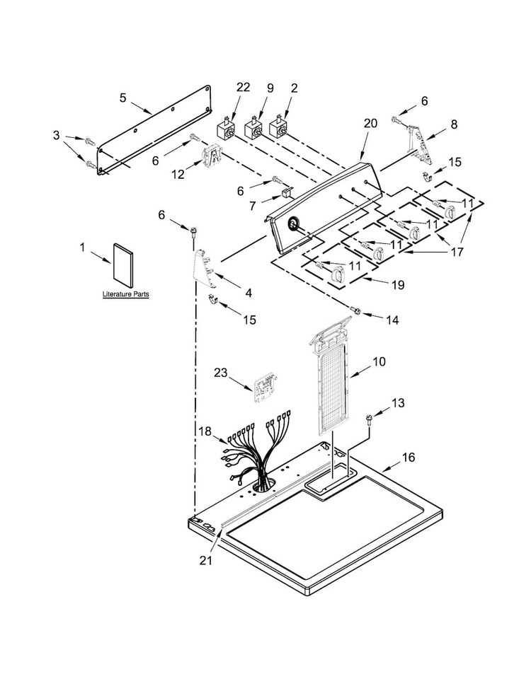 Top And Console Parts Diagram and Parts List for 11062342511  Kenmore Dryer