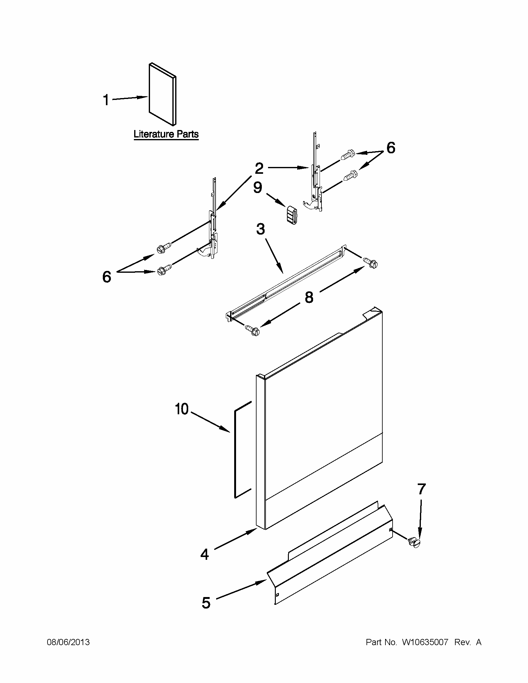 Door And Panel Parts Diagram and Parts List for 66515119K214  Kenmore Dishwasher