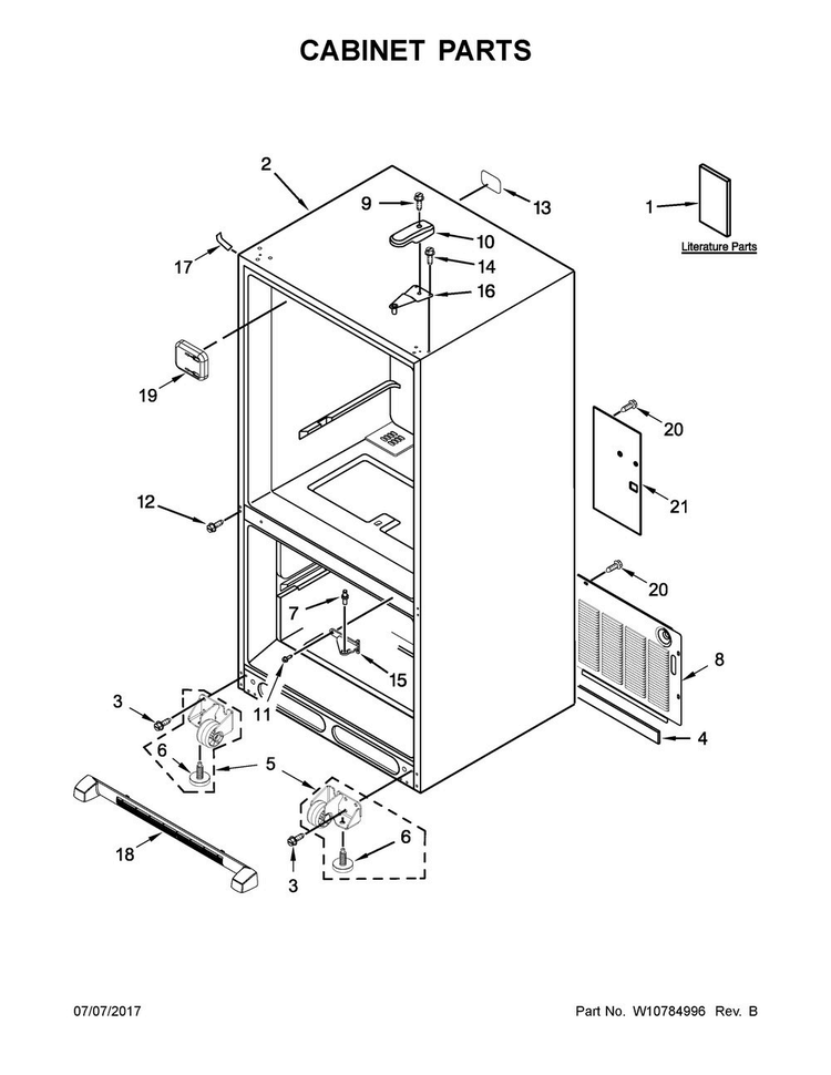 Cabinet Parts Diagram and Parts List for KRBR102ESS00  KitchenAid Refrigerator