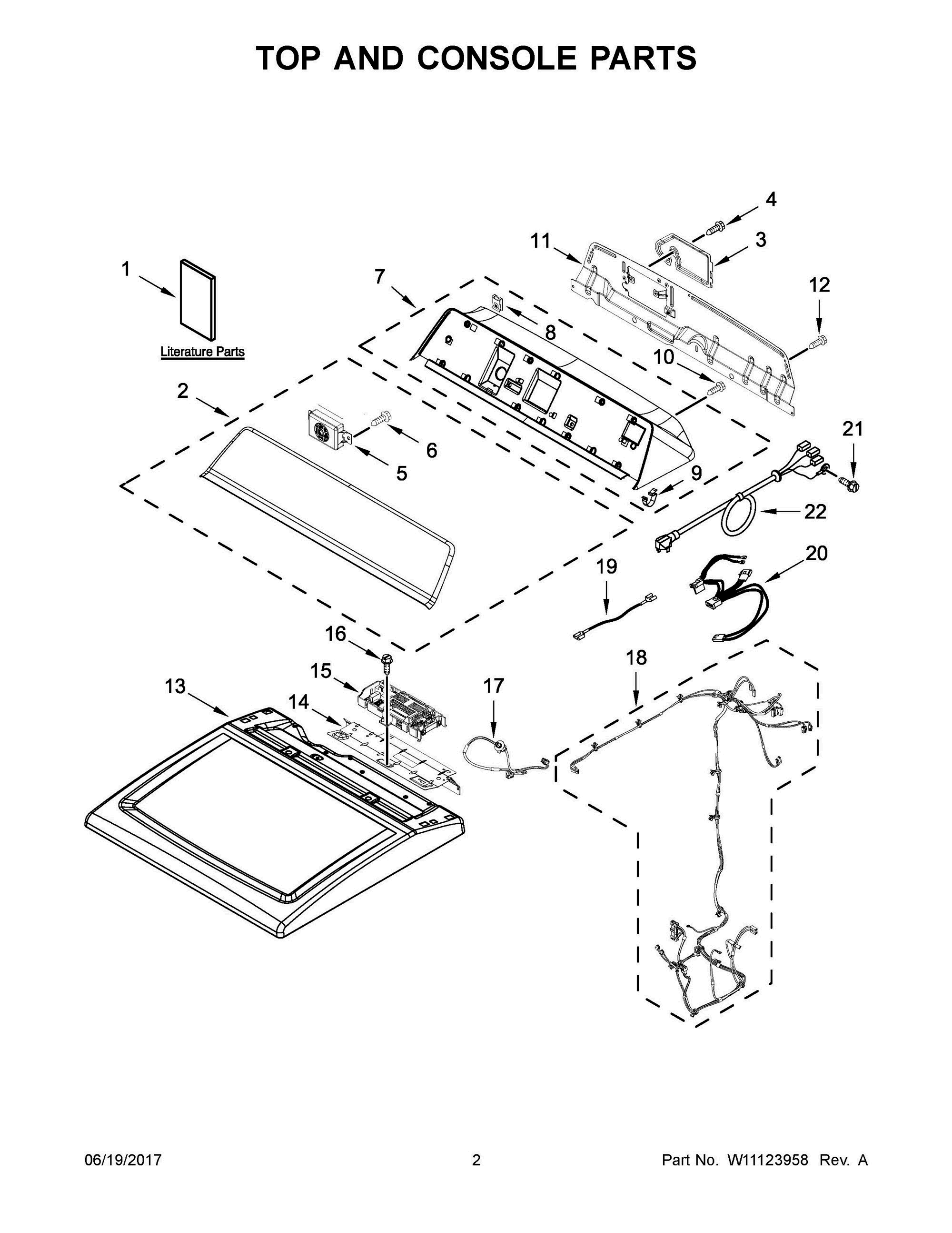 02 - TOP AND CONSOLE PARTS Diagram and Parts List for WGD7500GC0  Whirlpool Dryer