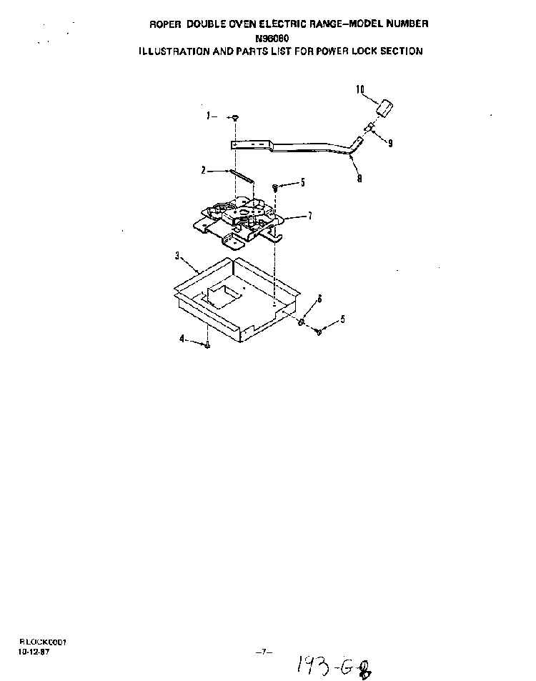 Power Lock Diagram and Parts List for N9608*0  Roper Range