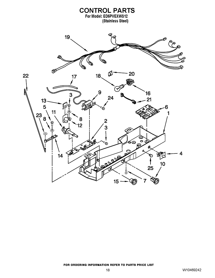 CONTROL PARTS Diagram and Parts List for ED5PVEXWS12  Whirlpool Refrigerator
