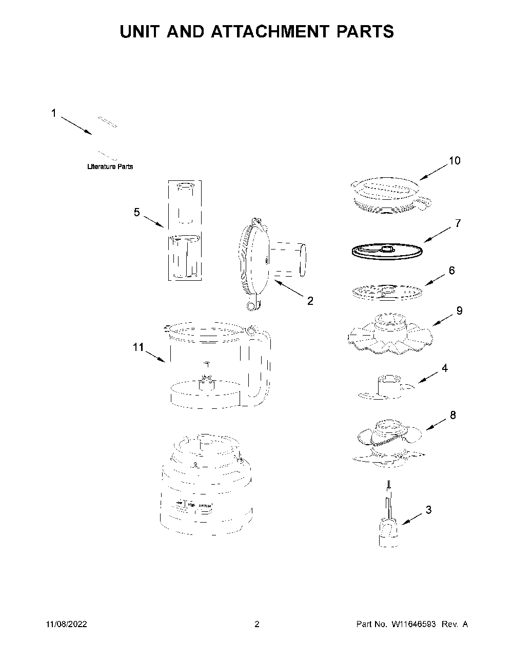 Unit And Attachment Parts Diagram and Parts List for KFP0921OB0  KitchenAid Food Processor
