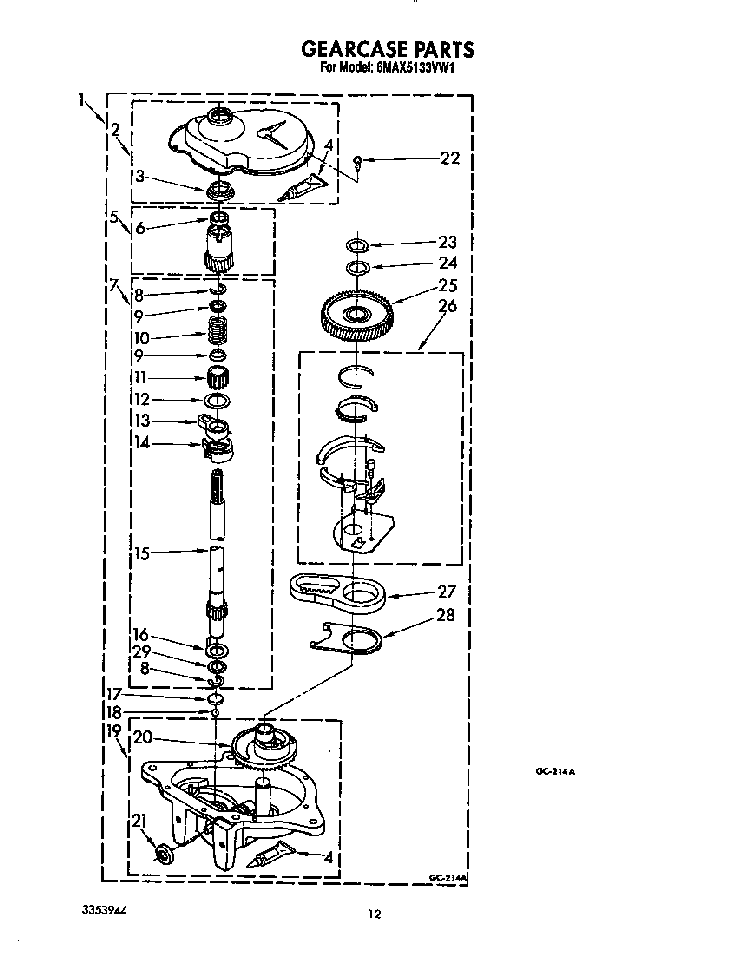 Gearcase Diagram and Parts List for 6MAX5133VW1  Whirlpool Washer