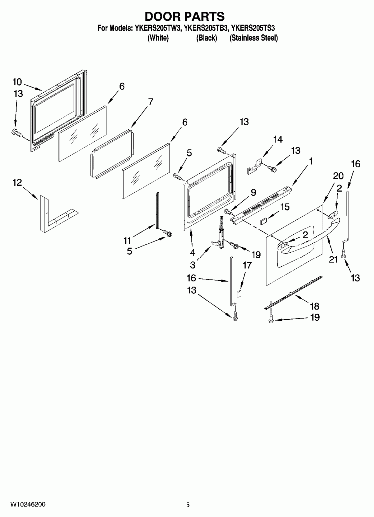 DOOR PARTS Diagram and Parts List for YKERS205TB3  KitchenAid Range