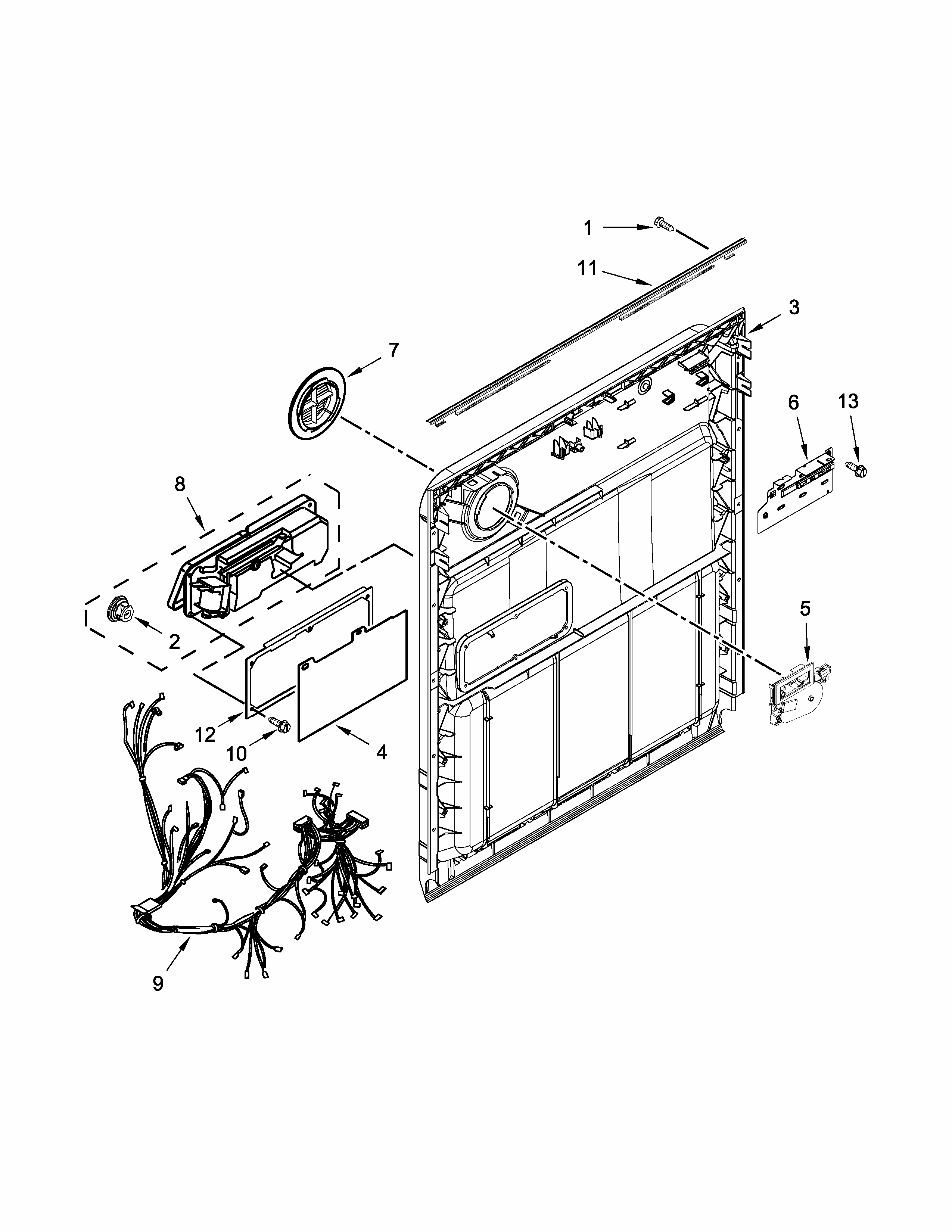 Inner Door Parts Diagram and Parts List for 66513204N410  Kenmore Dishwasher