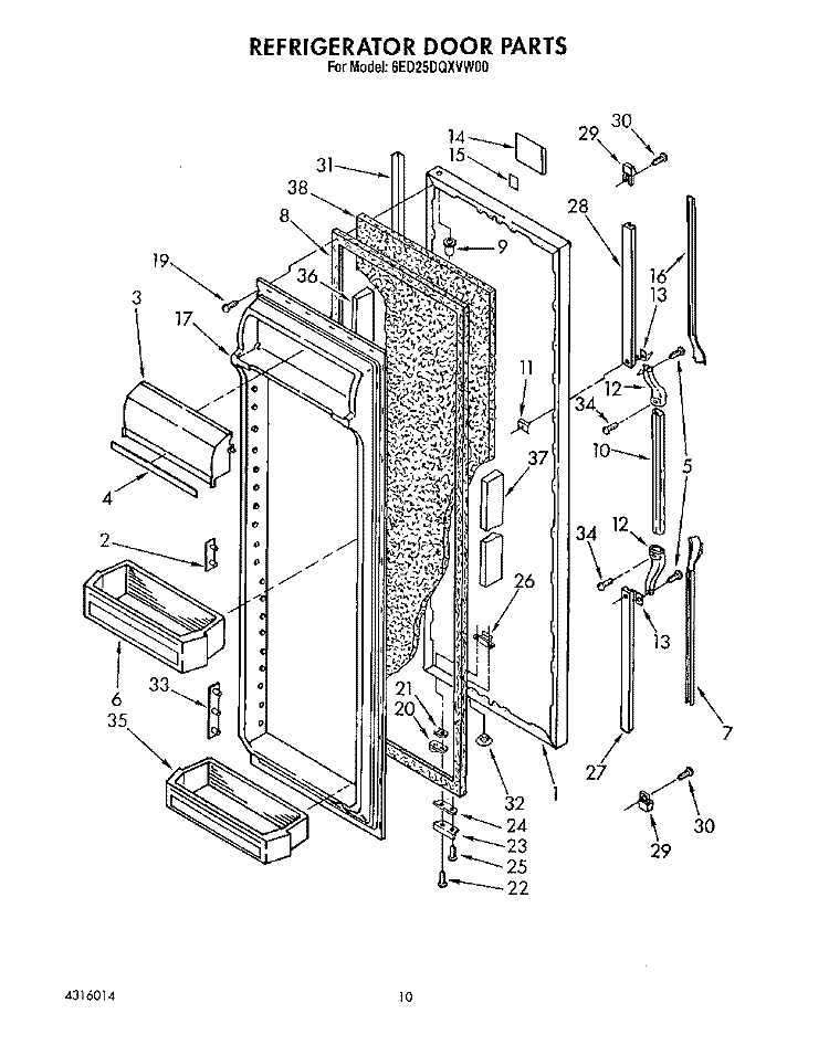 REFRIGERATOR DOOR Diagram and Parts List for 6ED25DQXVW00  Whirlpool Refrigerator