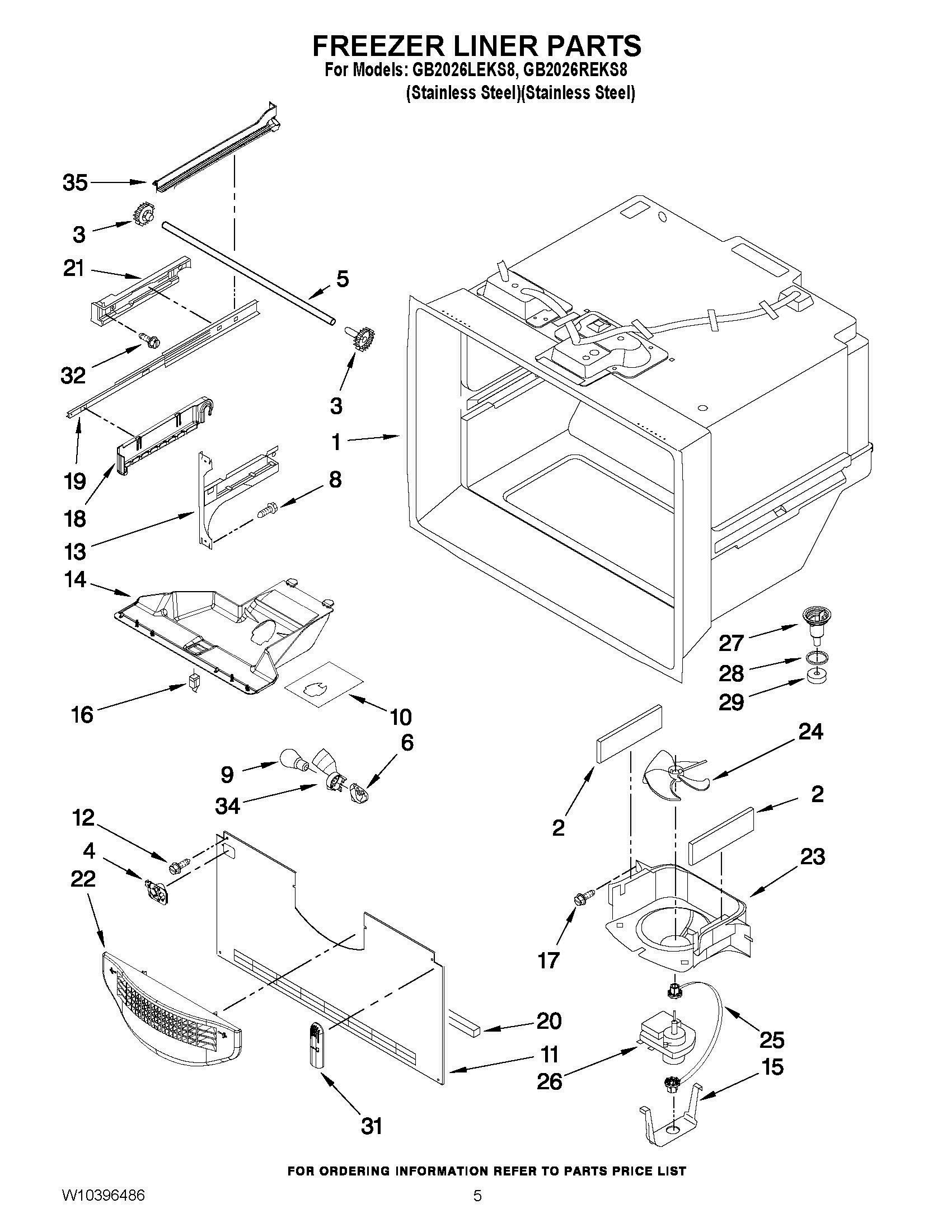 03 - FREEZER LINER PARTS Diagram and Parts List for GB2026REKS8  Whirlpool Refrigerator