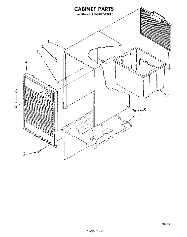 SECTION Diagram and Parts List for AD0402XM1  Whirlpool Dehumidifier