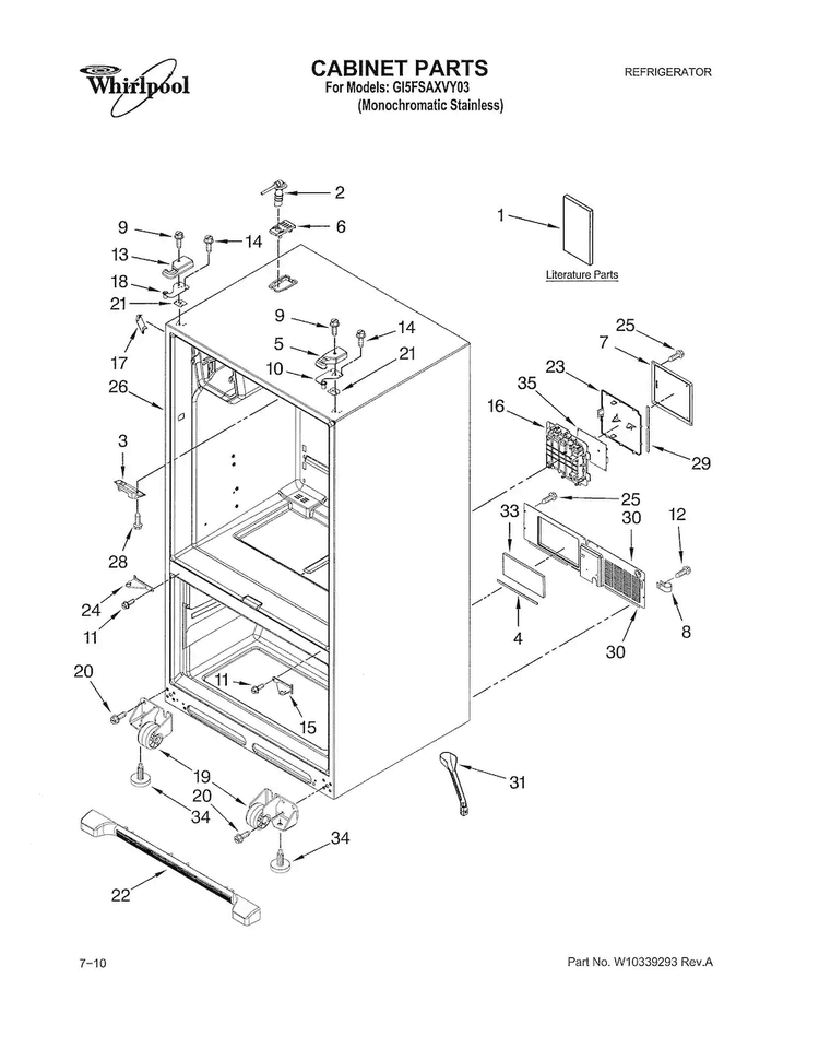 Cabinet Parts Diagram and Parts List for GI5FSAXVY03  Whirlpool Refrigerator