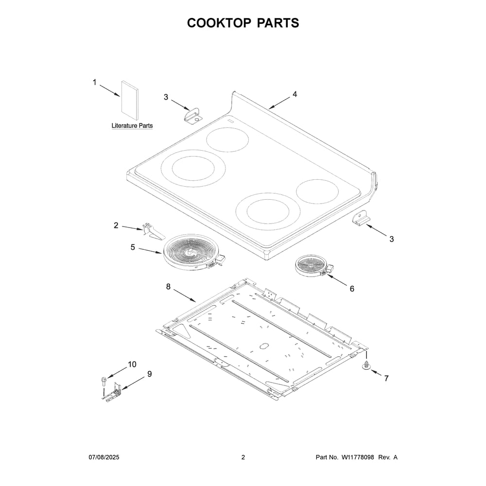 Cooktop Parts Diagram and Parts List for WFES3030RB2  Whirlpool Range