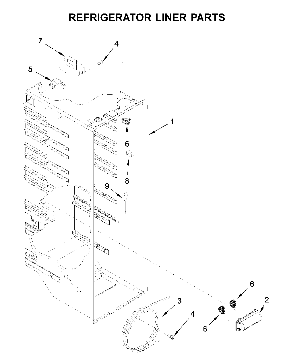 Refrigerator liner parts Diagram and Parts List for WRS321SDHB04  Whirlpool Refrigerator