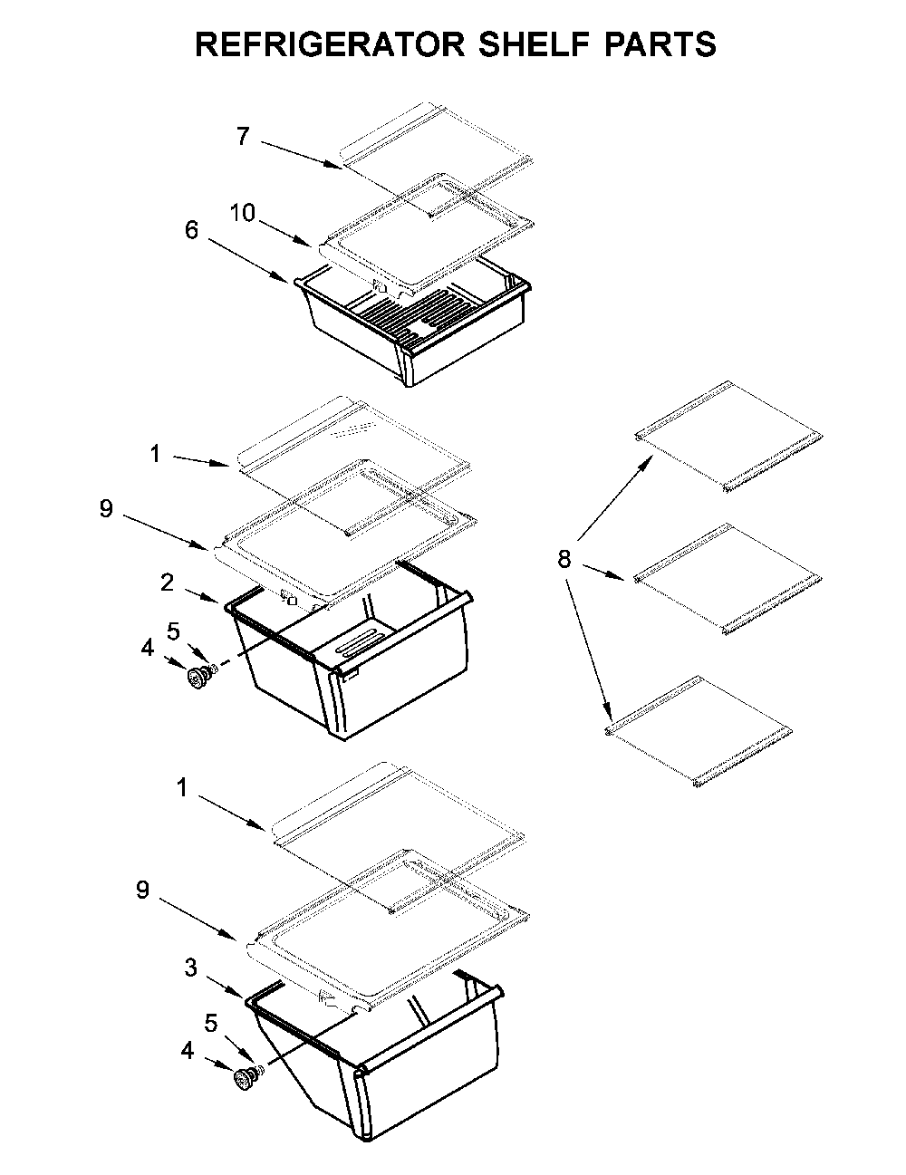 Refrigerator shelf parts Diagram and Parts List for 10651115711  Kenmore Refrigerator