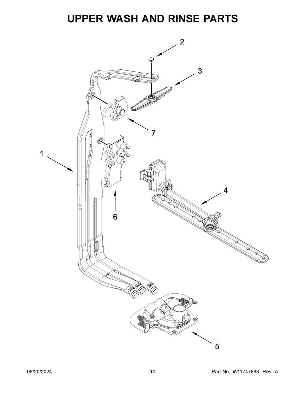 06 - Upper Wash And Rinse Parts Diagram and Parts List for KDTM704KPS3  Whirlpool Dishwasher