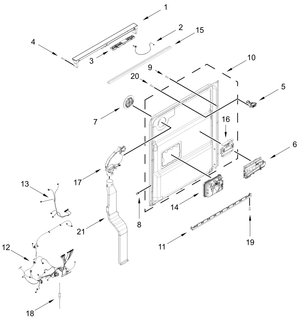 Control Panel And Inner Door Parts Diagram and Parts List for MDPS7024SW0 MDPS7024SZ0-MDPS7024SB0 Whirlpool Dishwasher