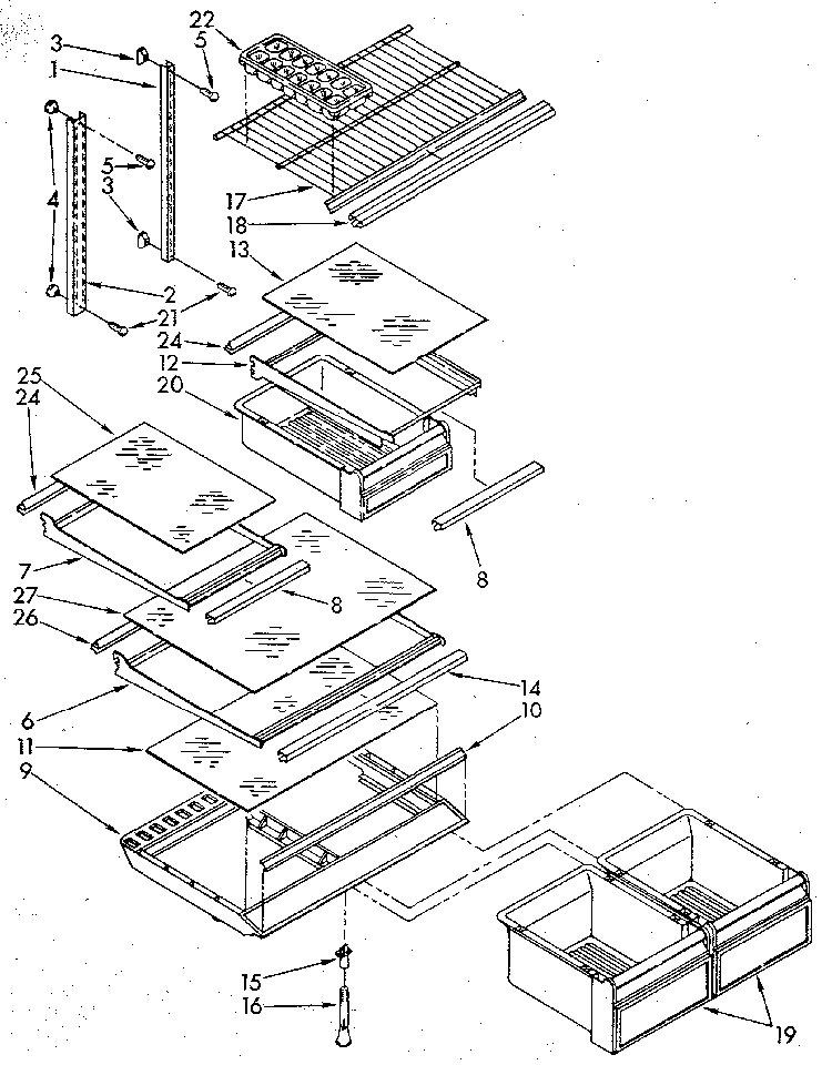 Shelf Diagram and Parts List for ET18GKXSN0A  Whirlpool Refrigerator
