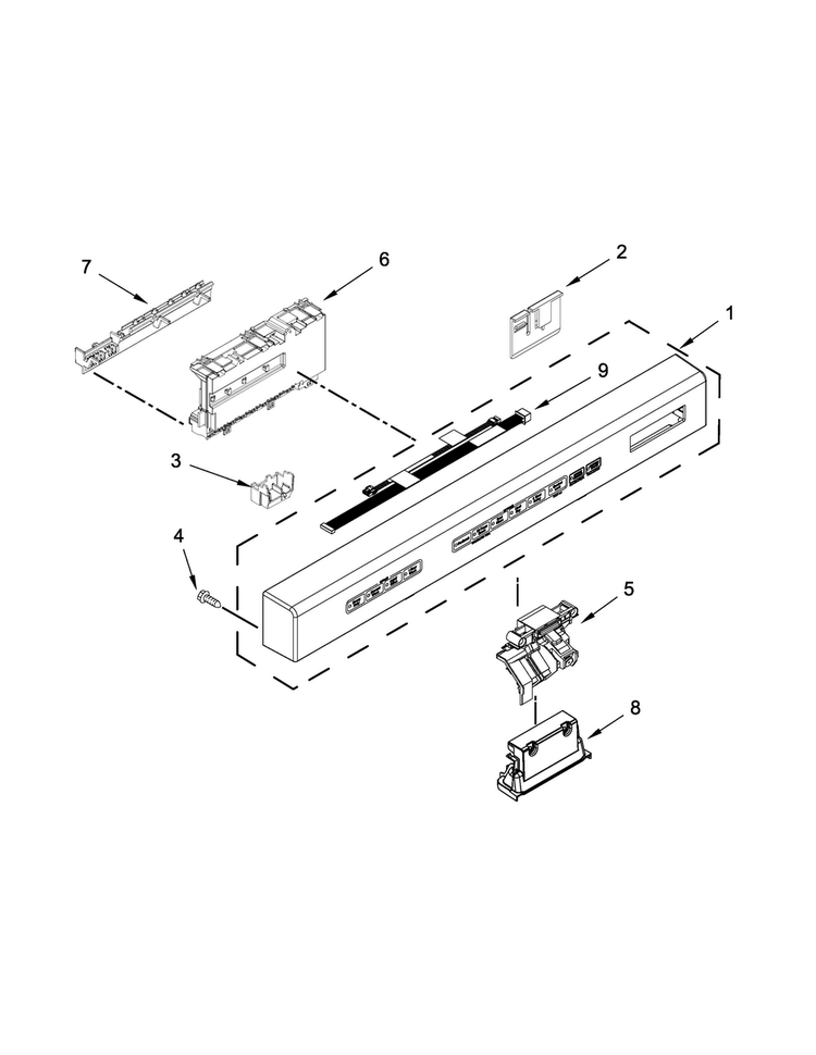 Control Panel And Latch Parts Diagram and Parts List for KDFE454CSS2  KitchenAid Dishwasher