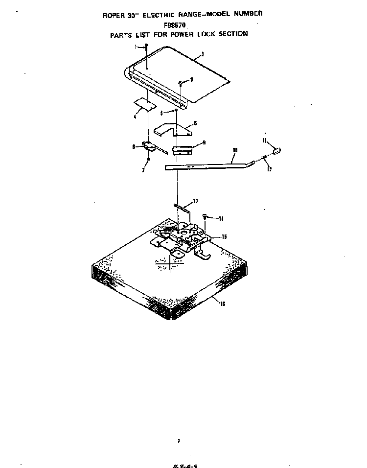 Power Lock Diagram and Parts List for F9857*0  Roper Range