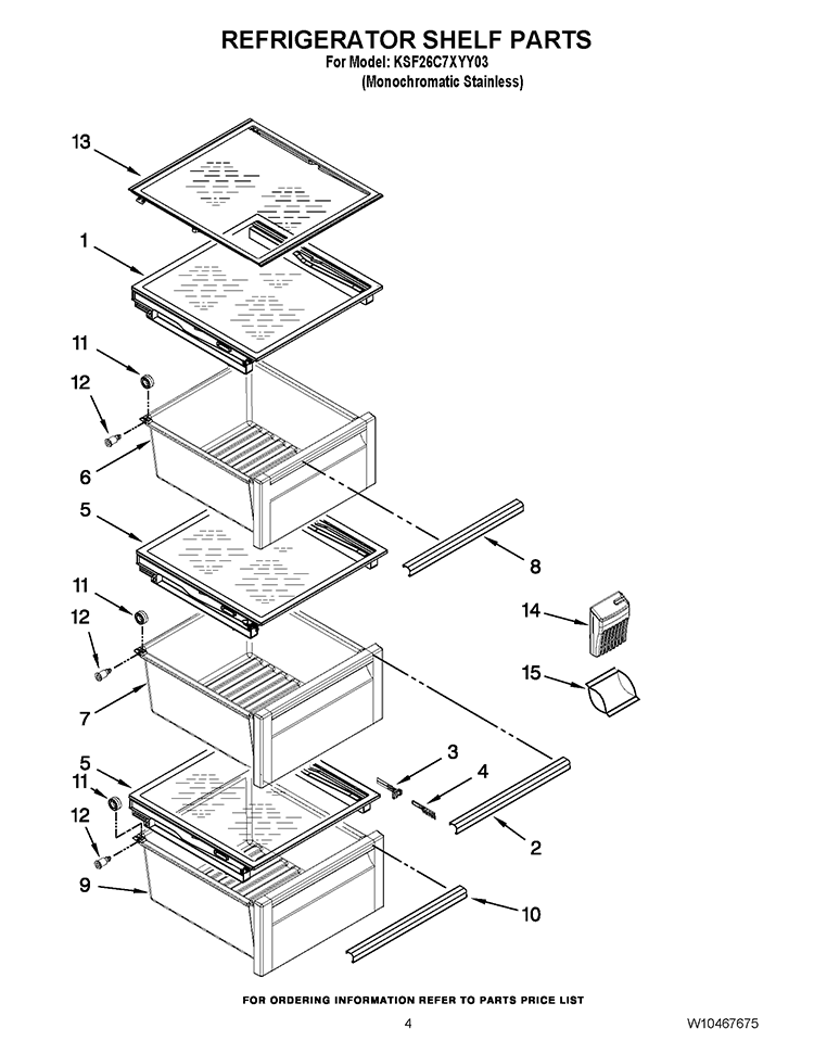 REFRIGERATOR SHELF PARTS Diagram and Parts List for KSF26C7XYY03  KitchenAid Refrigerator