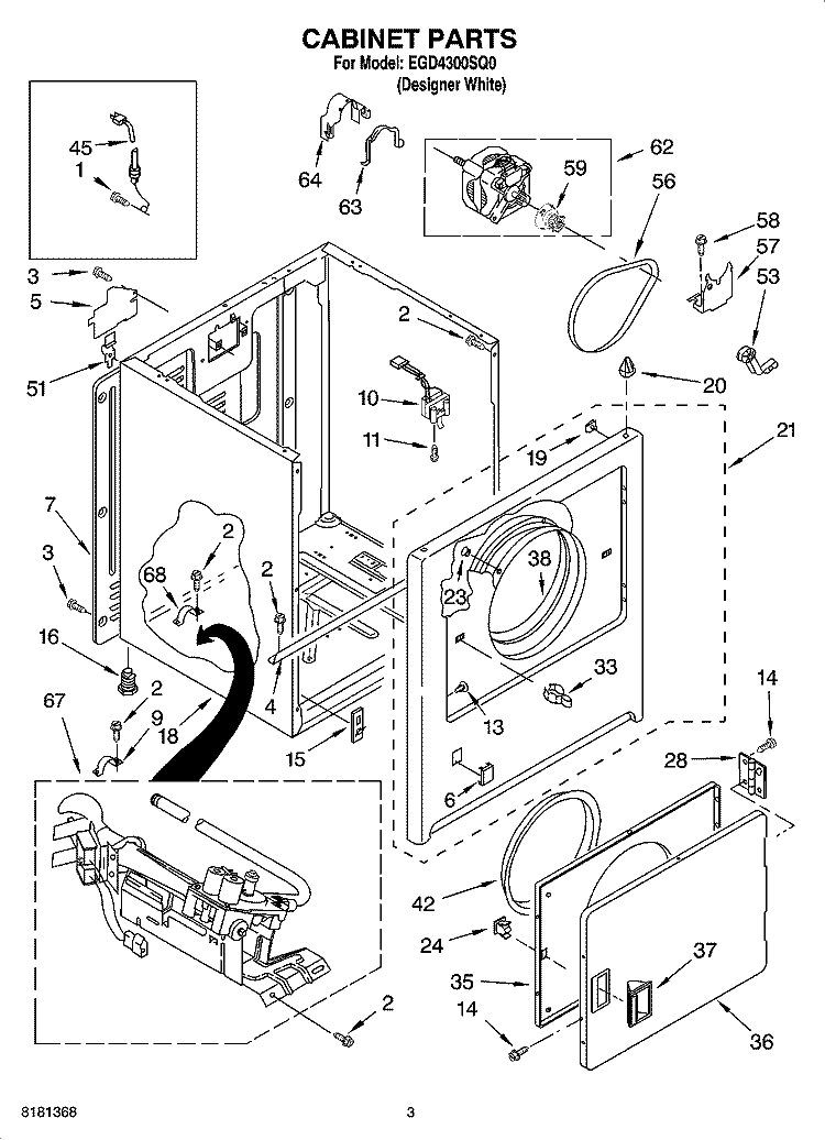 CABINET PARTS Diagram and Parts List for EGD4300SQ0  Estate Dryer