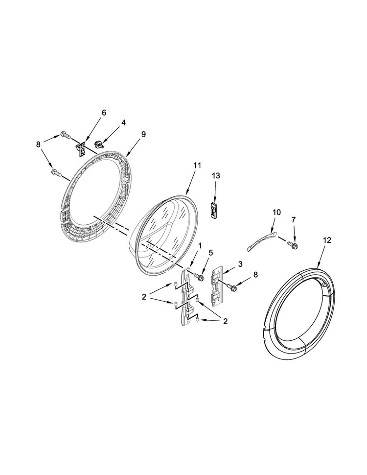 Door Parts Diagram and Parts List for WFW61HEBW1  Whirlpool Washer