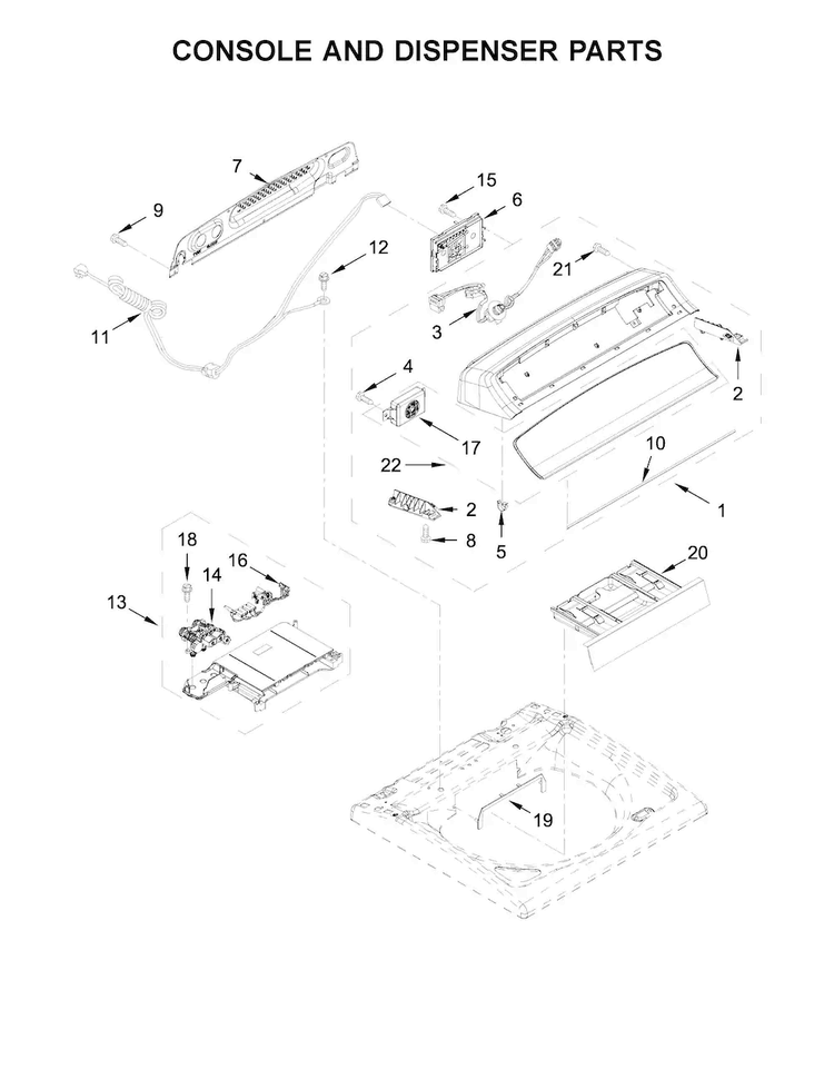 Console And Dispenser Parts Diagram and Parts List for WTW8040DW2  Whirlpool Washer
