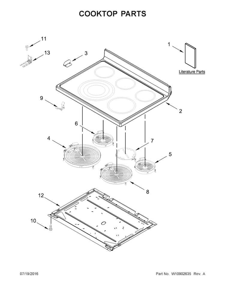 Cooktop Parts Diagram and Parts List for WFE770H0FZ0  Whirlpool Range