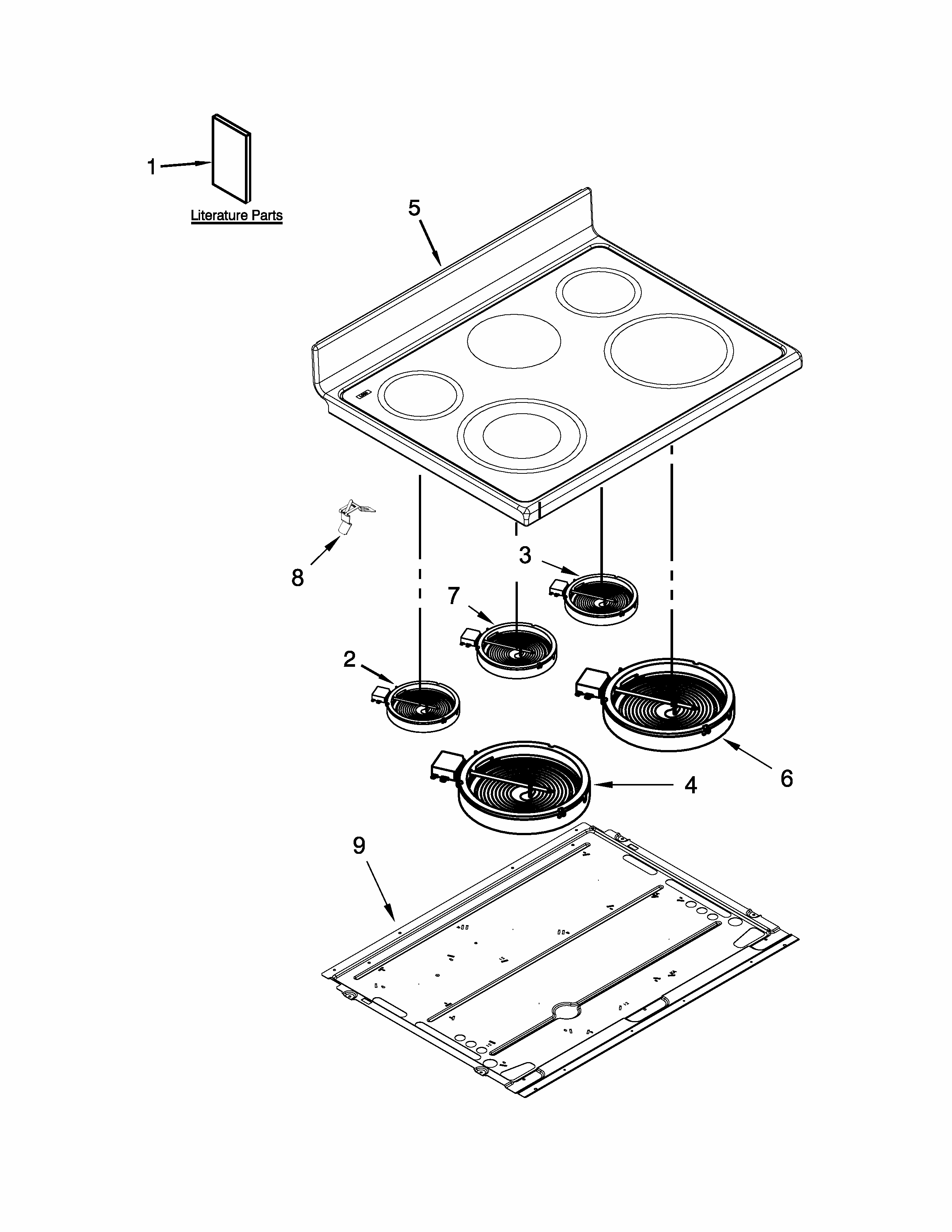 Cooktop Parts Diagram and Parts List for YIES900DS01  Whirlpool Range