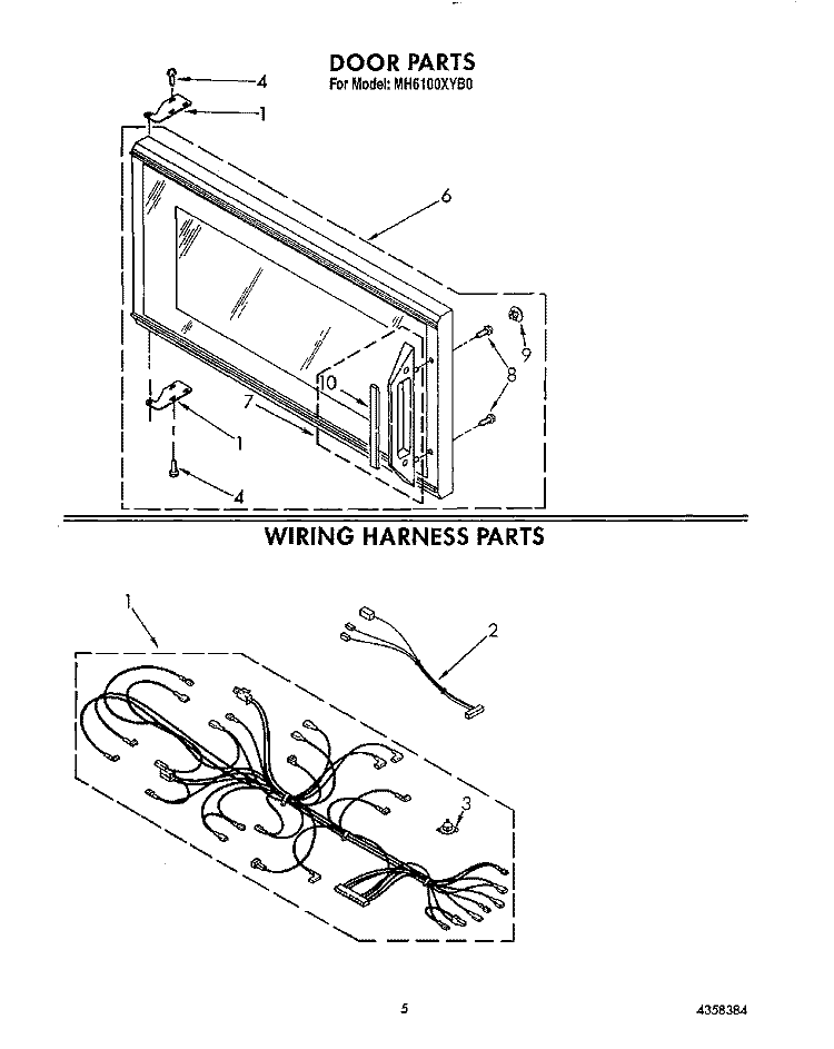 DOOR, WIRING HARNESS, LIT/OPTIONAL Diagram and Parts List for MH6100XYB0  Whirlpool Microwave