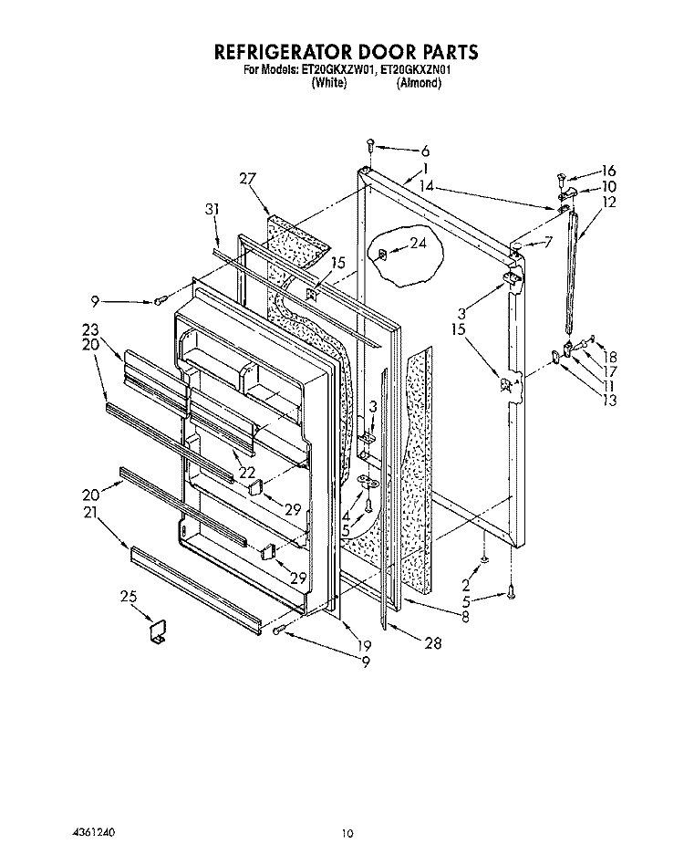 REFRIGERATOR DOOR, LIT/OPTIONAL Diagram and Parts List for ET20GKXZN01  Whirlpool Refrigerator