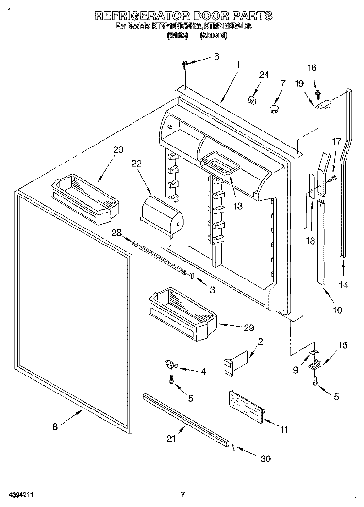 REFRIGERATOR DOOR Diagram and Parts List for KTRP18KDAL05  Whirlpool Refrigerator