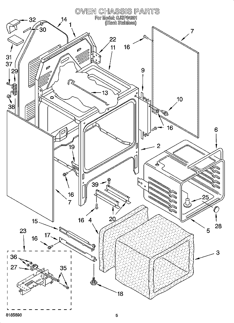 OVEN CHASSIS PARTS Diagram and Parts List for GJSP84901  Whirlpool Range