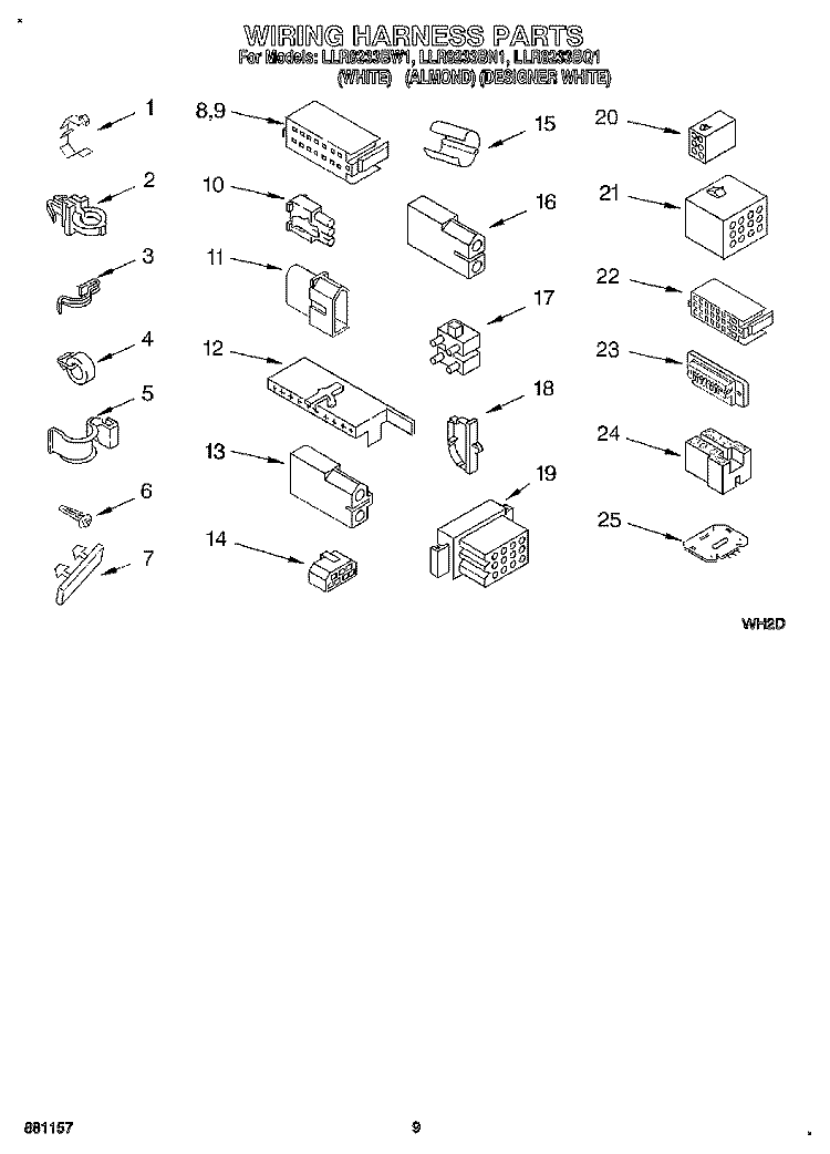 WIRING HARNESS Diagram and Parts List for LLR8233BQ1  Whirlpool Washer
