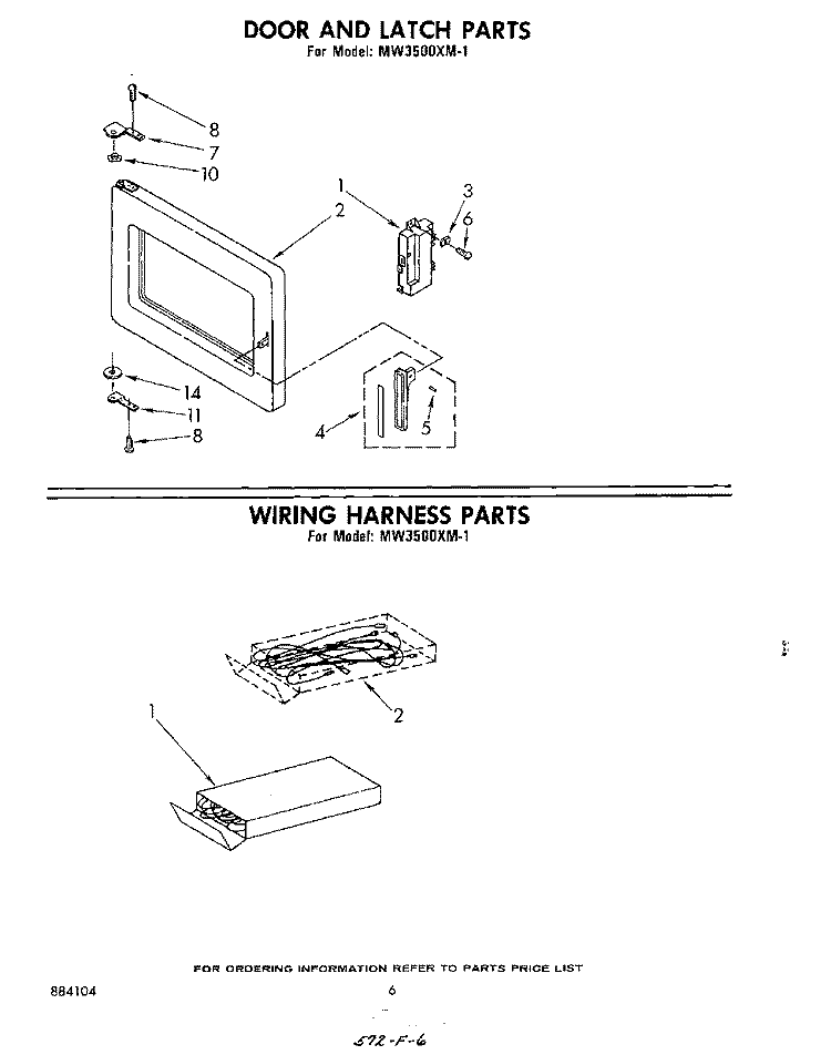DOOR AND LATCH , WIRING HARNESS Diagram and Parts List for MW3500XM1  Whirlpool Microwave