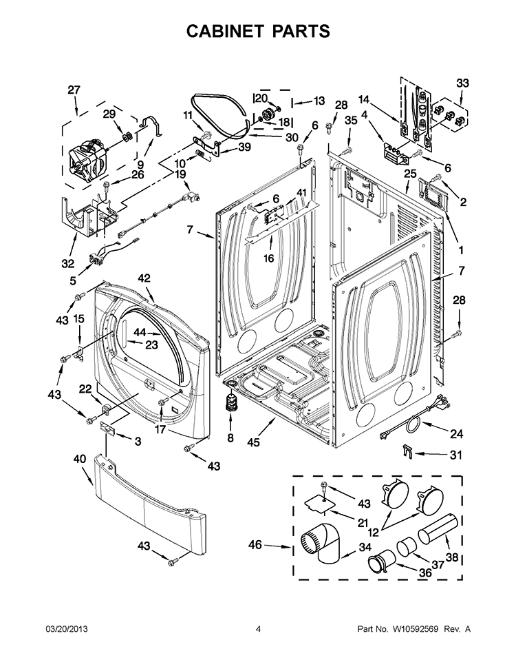 CABINET PARTS Diagram and Parts List for YIED7300WW2  Inglis Dryer