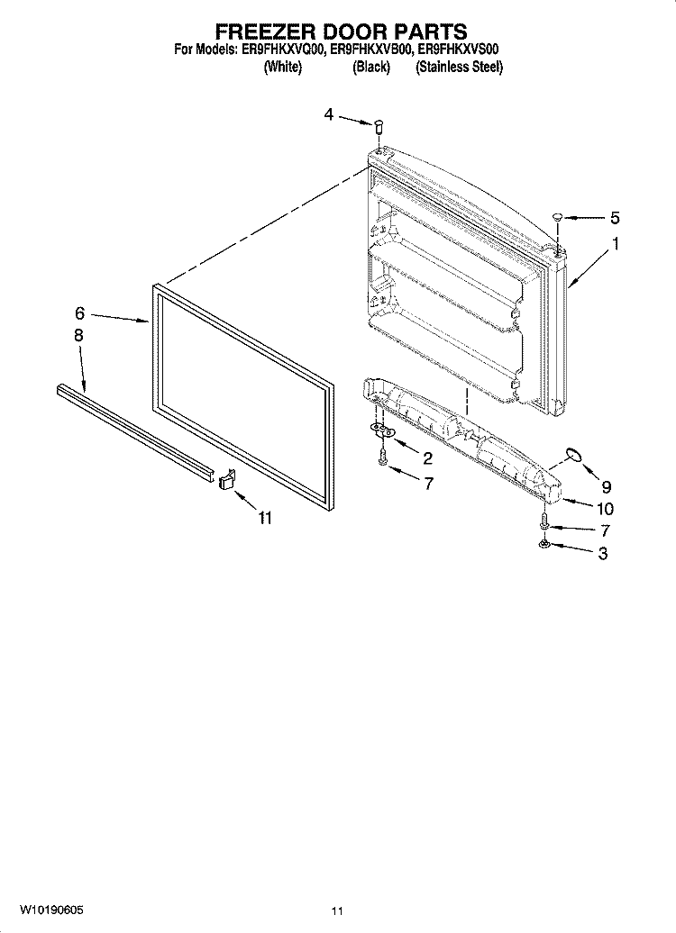 FREEZER DOOR PARTS, OPTIONAL PARTS Diagram and Parts List for ER9FHKXVQ00  Whirlpool Refrigerator