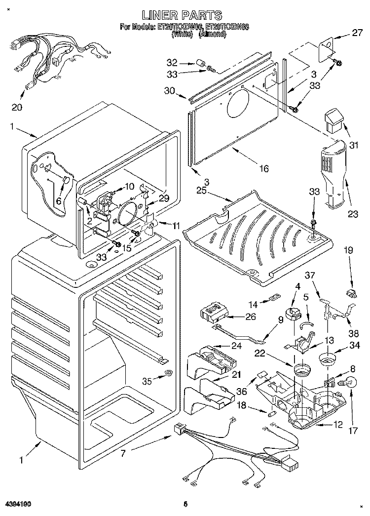 LINER Diagram and Parts List for ET20TKXDN03  Whirlpool Refrigerator