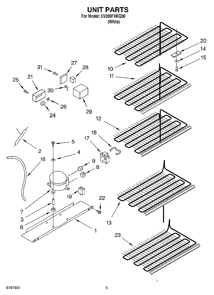 UNIT Diagram and Parts List for EV200FXKQ00  Whirlpool Freezer