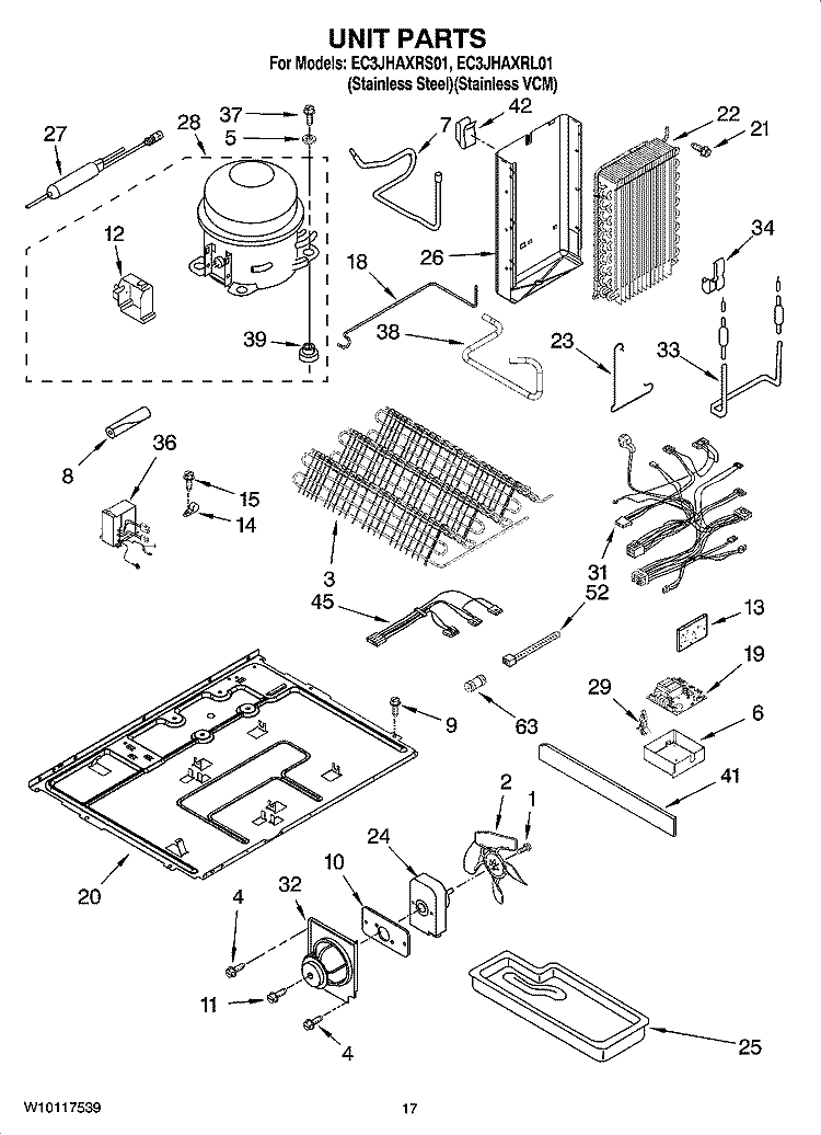 UNIT PARTS Diagram and Parts List for EC3JHAXRS01  Whirlpool Refrigerator