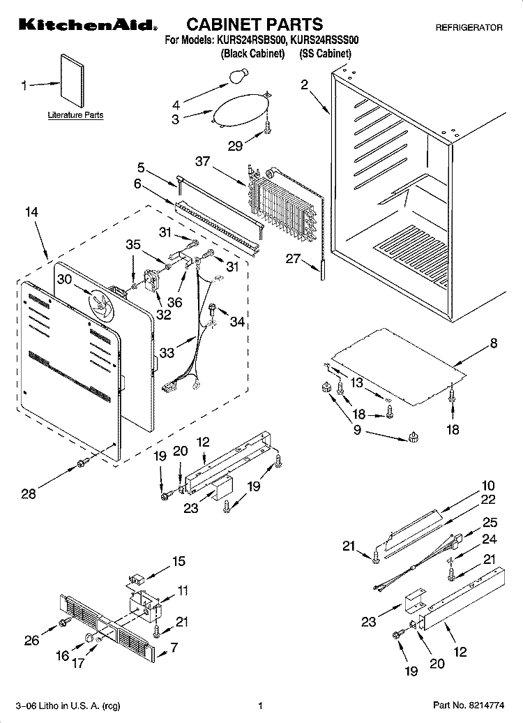 CABINET PARTS Diagram and Parts List for KURS24RSBS00  KitchenAid Refrigerator
