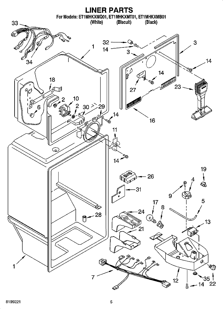 LINER PARTS Diagram and Parts List for ET1MHKXMQ01  Whirlpool Refrigerator