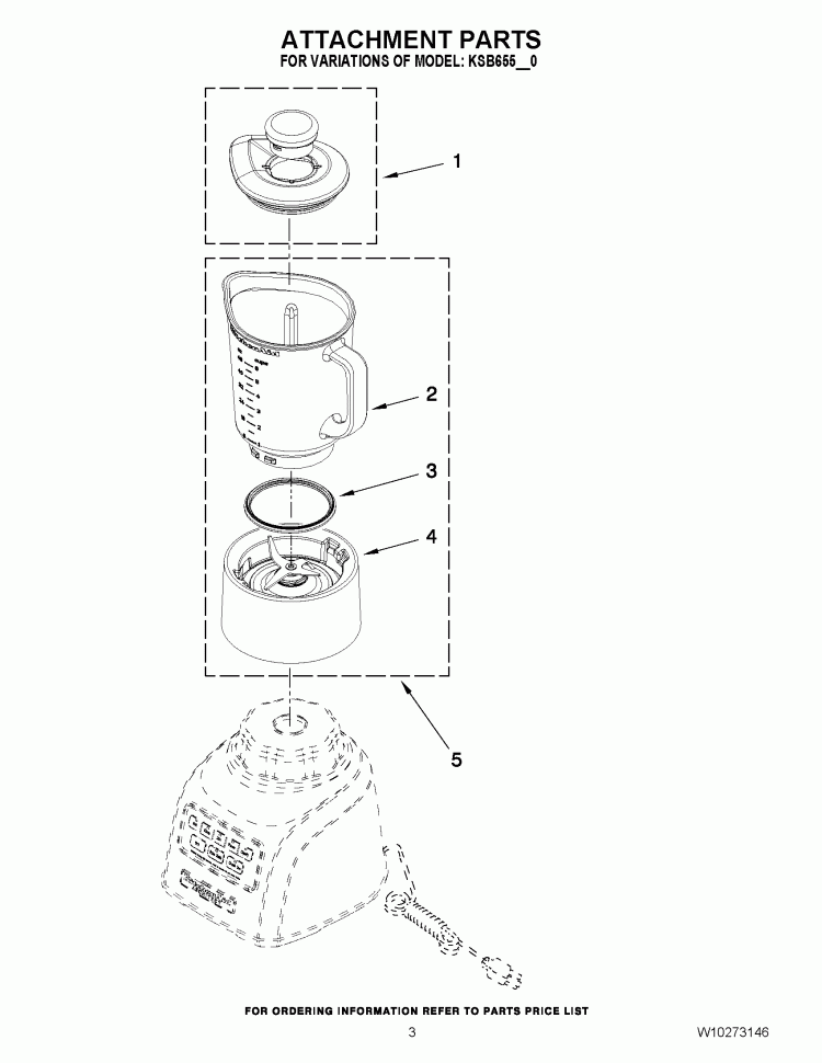 ATTACHMENT PARTS Diagram and Parts List for KSB655CS0  KitchenAid Blender