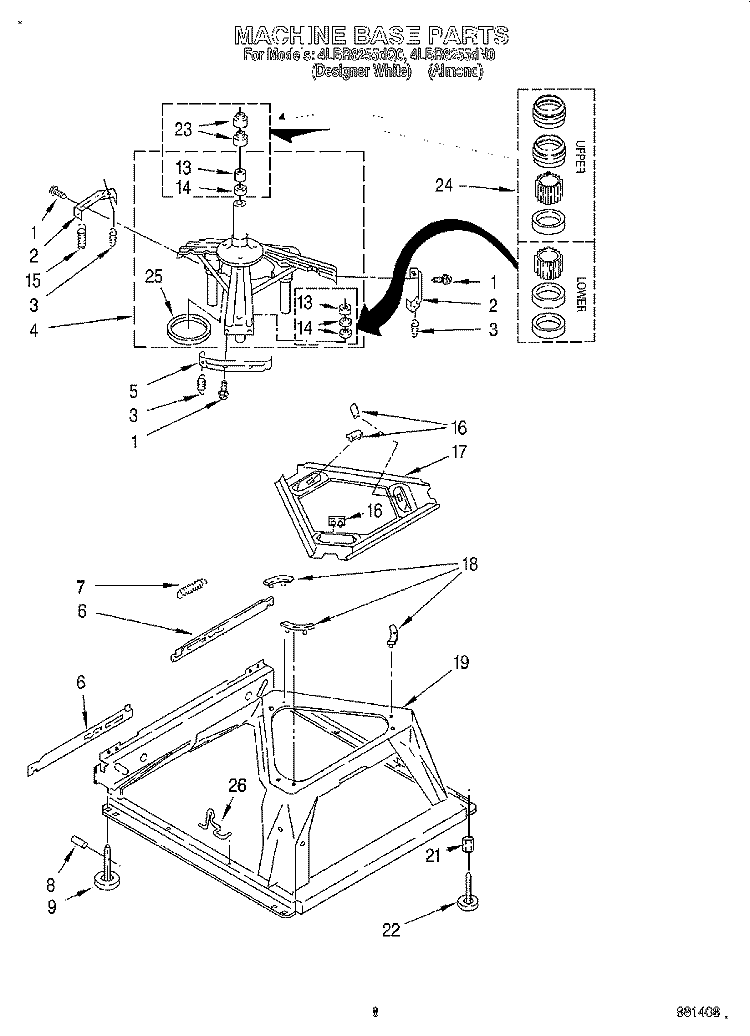 MACHINE BASE Diagram and Parts List for 4LBR8255DQ0  Whirlpool Washer