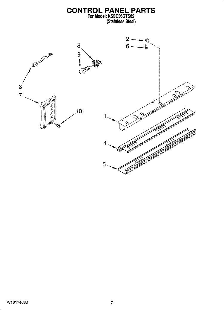 CONTROL PANEL PARTS Diagram and Parts List for KSSC36QTS02  KitchenAid Refrigerator