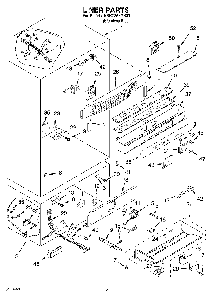LINER PARTS Diagram and Parts List for KBRC36FMS00  KitchenAid Refrigerator