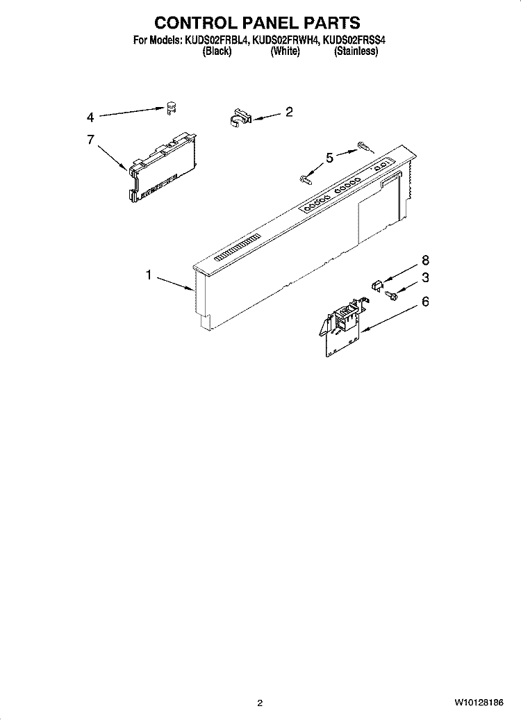 CONTROL PANEL PARTS Diagram and Parts List for KUDS02FRWH4  KitchenAid Dishwasher